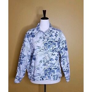 Lemon Grass Jacket Coat Size Extra Large Women Blue White Floral Coastal Grandma